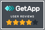 getapp badge with the words users reviews and showing 4 out of 5 stars filled in
