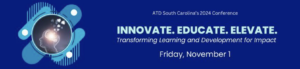 Blue background with the title and location of ATD SC event