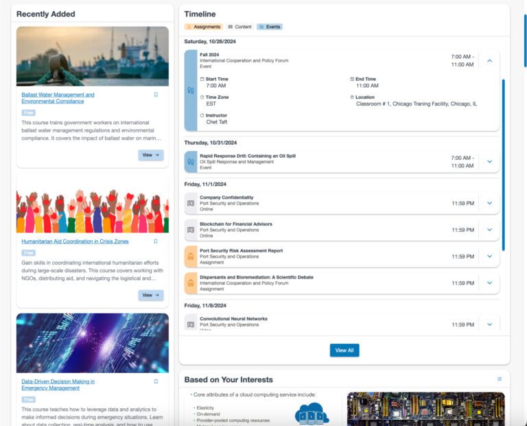 Meridian LMS Blended Learning Timeline Mixed Content View