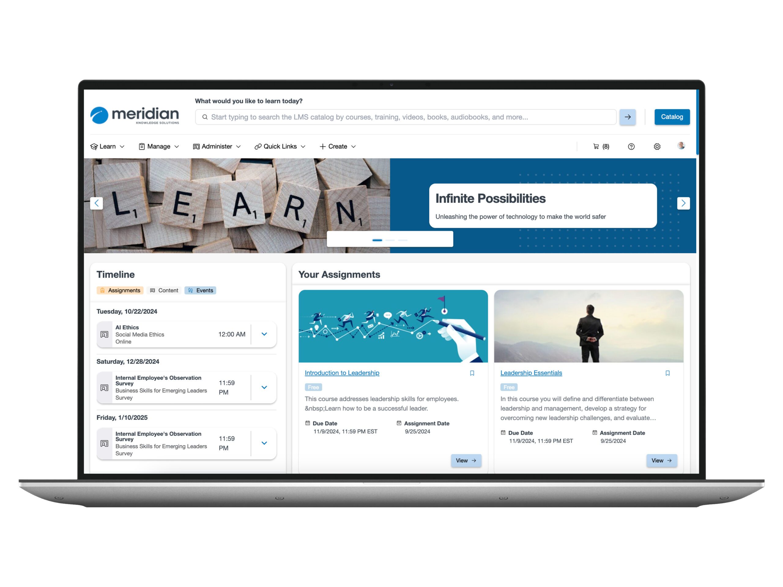 Meridian LMS Home Screen On Laptop