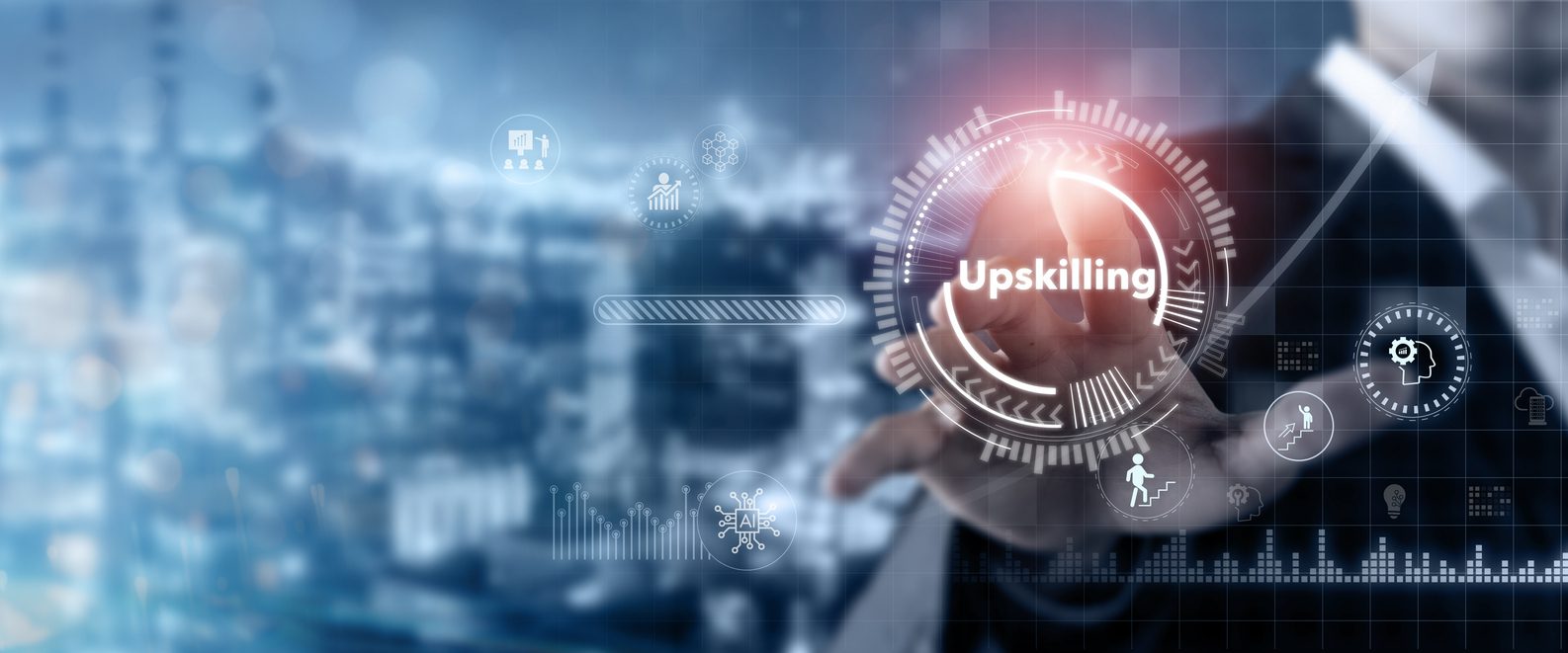 Upskilling Digital overlay a hand