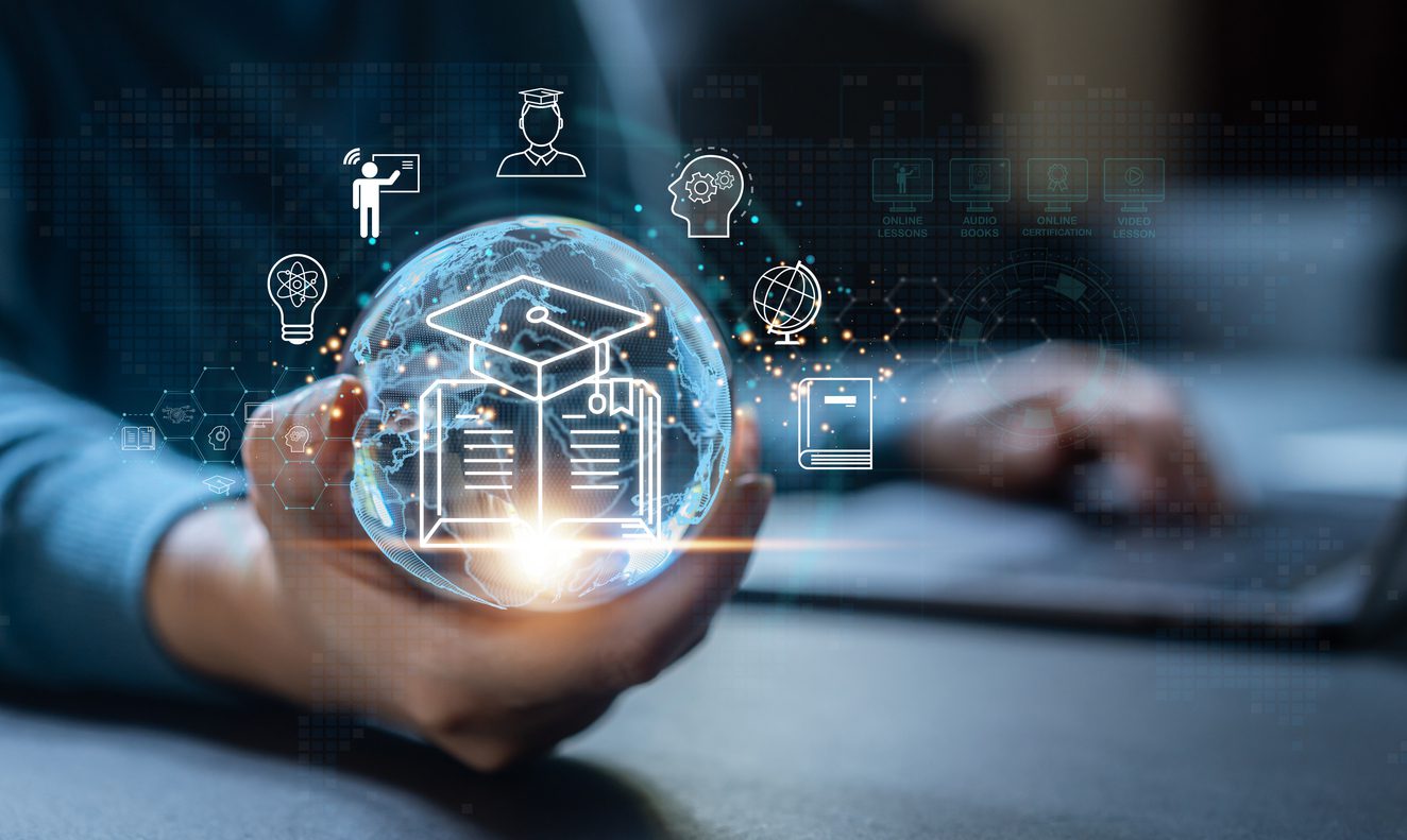 Human with technology internet learning and study online class webinar technology, e-learning, online education, education, training, tutor, video lesson, course, knowledge