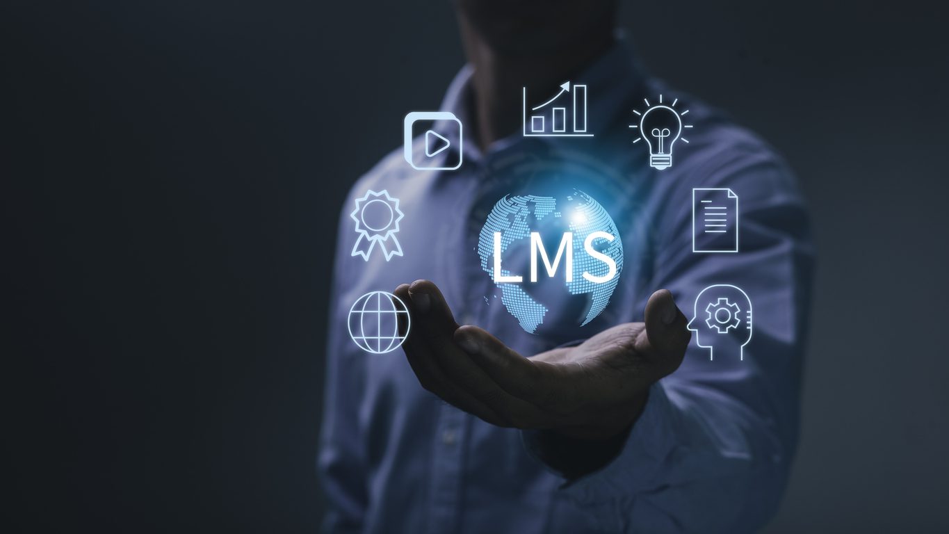 Word LMS with Learning Management System related icons. Learning management system concept for lessons and education online, course, application, education, learning, knowledge anywhere and anytime.