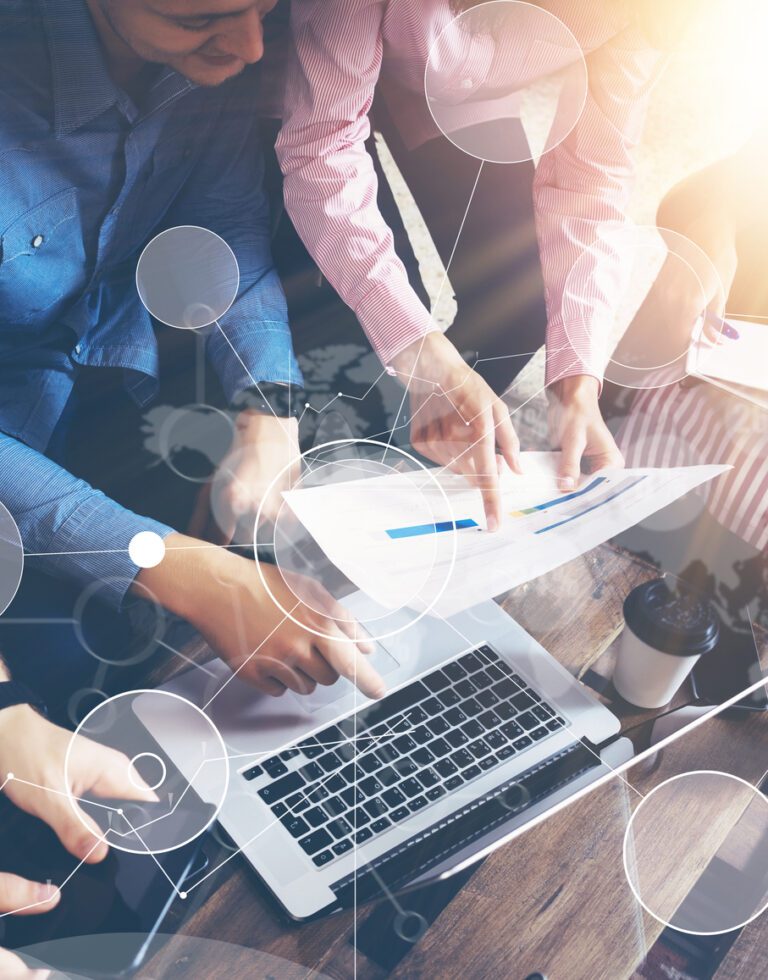 Global Strategy Connection Data Virtual Icon Innovation Graph Interface.Startup Diversity Teamwork Brainstorming Meeting Concept.Business People Coworker Sharing Worldwide,Economy Report Screen Laptop