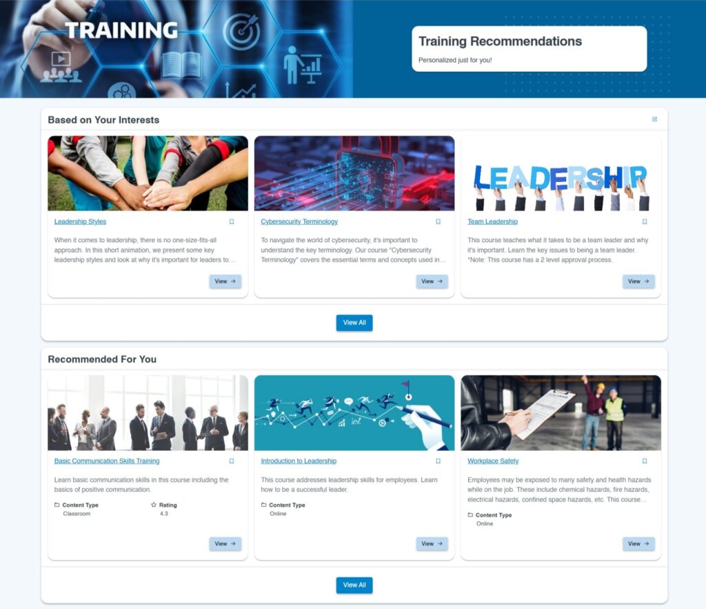 Meridian LMS Personalized Recommendations