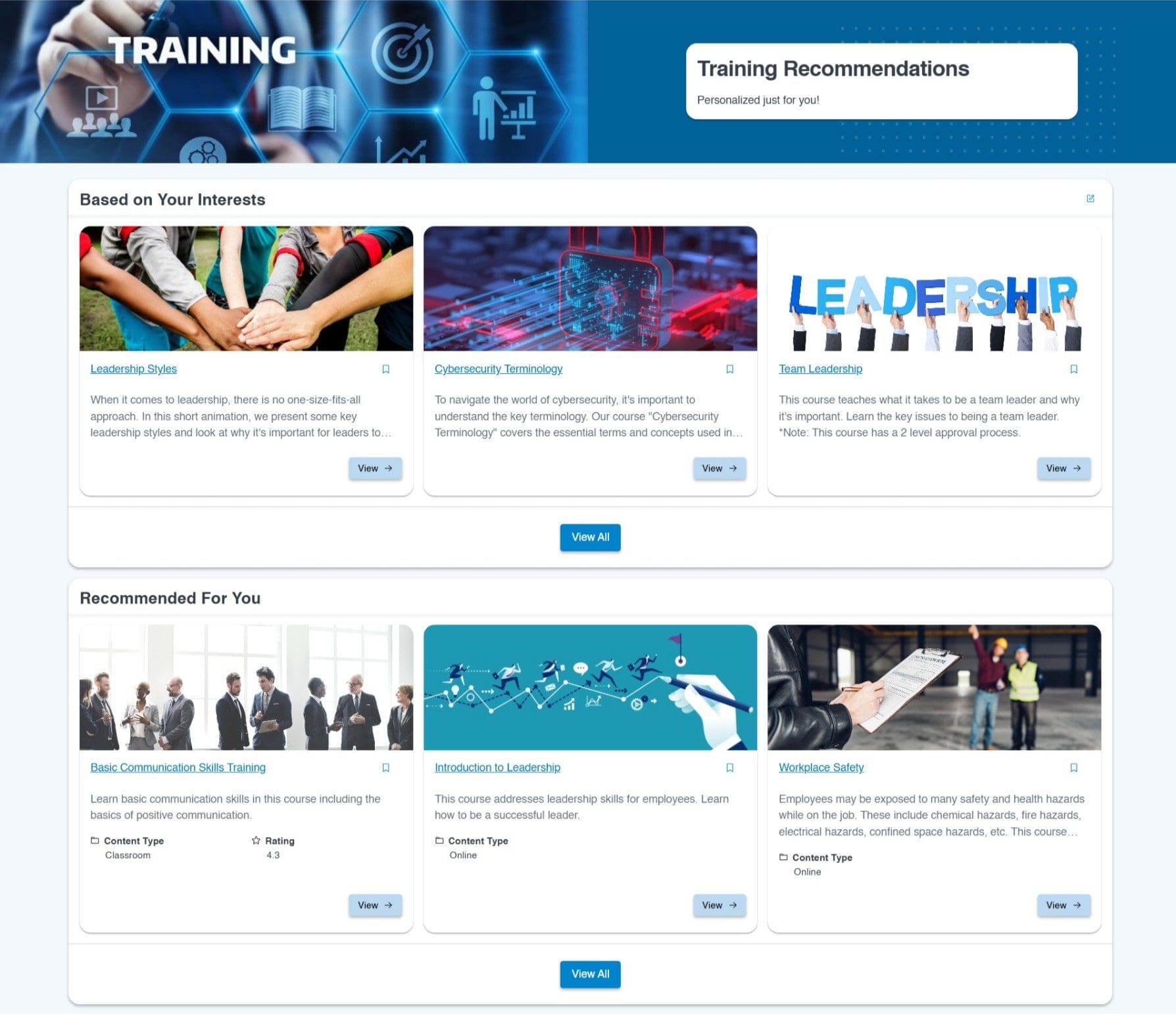 Meridian LMS Personalized Recommendations
